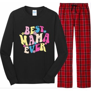 Best Mama Ever Funny Mother's Day Mommy Women Groovy Retro Long Sleeve Pajama Set