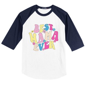 Best Mama Ever Funny Mother's Day Mommy Women Groovy Retro Baseball Sleeve Shirt