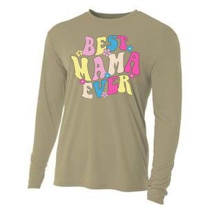 Best Mama Ever Funny Mother's Day Mommy Women Groovy Retro Cooling Performance Long Sleeve Crew