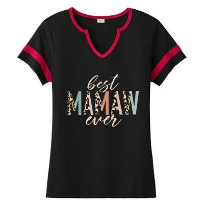 Best Mamaw Ever Gifts Leopard Print Mothers Day Ladies Halftime Notch Neck Tee