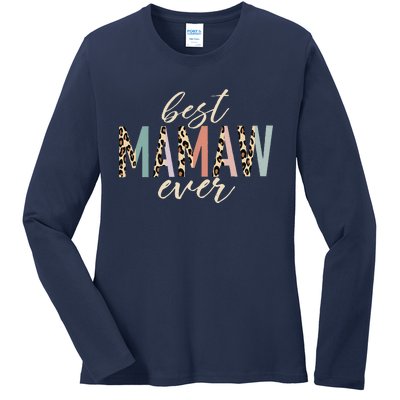 Best Mamaw Ever Gifts Leopard Print Mothers Day Ladies Long Sleeve Shirt