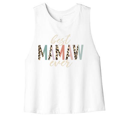 Best Mamaw Ever Gifts Leopard Print Mothers Day Women's Racerback Cropped Tank