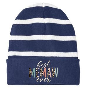 Best Memaw Ever Gifts Leopard Print Mothers Day Striped Beanie with Solid Band