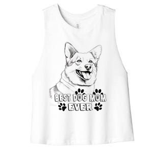 Best Mom Ever Cardigan Welsh Dog Simple Line Art Cute Gift Women's Racerback Cropped Tank