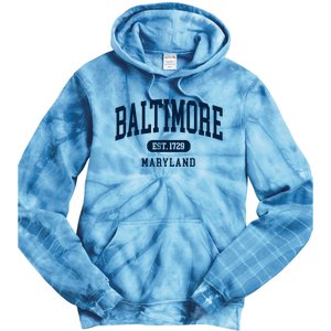 Baltimore Maryland Est 1729 Arched Varsity Text Tie Dye Hoodie