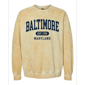 Baltimore Maryland Est 1729 Arched Varsity Text Colorblast Crewneck Sweatshirt