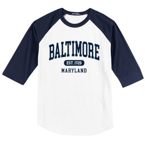 Baltimore Maryland Est 1729 Arched Varsity Text Baseball Sleeve Shirt