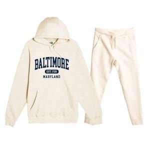 Baltimore Maryland Est 1729 Arched Varsity Text Premium Hooded Sweatsuit Set