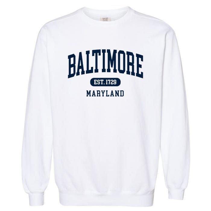 Baltimore Maryland Est 1729 Arched Varsity Text Garment-Dyed Sweatshirt