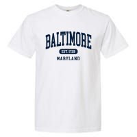 Baltimore Maryland Est 1729 Arched Varsity Text Garment-Dyed Heavyweight T-Shirt