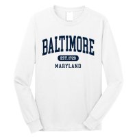 Baltimore Maryland Est 1729 Arched Varsity Text Long Sleeve Shirt