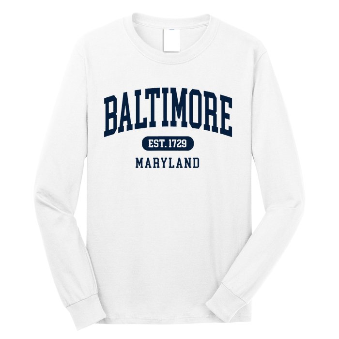 Baltimore Maryland Est 1729 Arched Varsity Text Long Sleeve Shirt