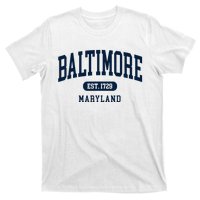 Baltimore Maryland Est 1729 Arched Varsity Text T-Shirt