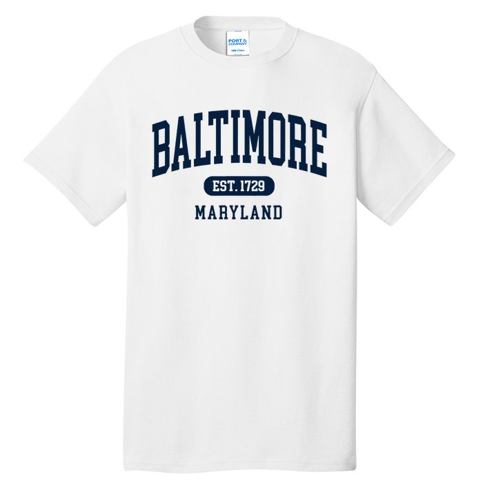 Baltimore Maryland Est 1729 Arched Varsity Text Tall T-Shirt