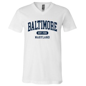 Baltimore Maryland Est 1729 Arched Varsity Text V-Neck T-Shirt