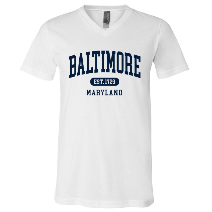 Baltimore Maryland Est 1729 Arched Varsity Text V-Neck T-Shirt