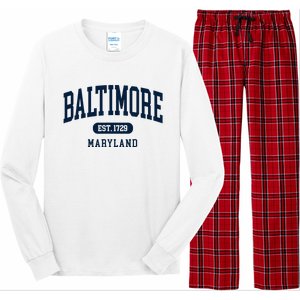 Baltimore Maryland Est 1729 Arched Varsity Text Long Sleeve Pajama Set