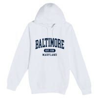 Baltimore Maryland Est 1729 Arched Varsity Text Premium Pullover Hoodie