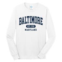 Baltimore Maryland Est 1729 Arched Varsity Text Tall Long Sleeve T-Shirt