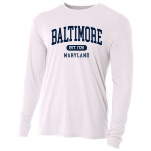 Baltimore Maryland Est 1729 Arched Varsity Text Cooling Performance Long Sleeve Crew