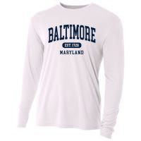 Baltimore Maryland Est 1729 Arched Varsity Text Cooling Performance Long Sleeve Crew