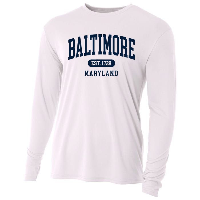 Baltimore Maryland Est 1729 Arched Varsity Text Cooling Performance Long Sleeve Crew