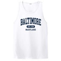 Baltimore Maryland Est 1729 Arched Varsity Text PosiCharge Competitor Tank