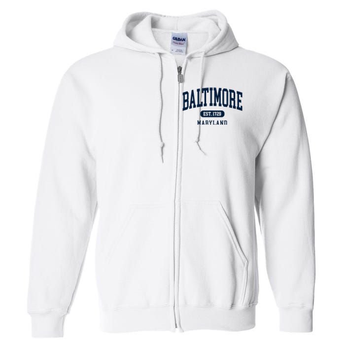 Baltimore Maryland Est 1729 Arched Varsity Text Full Zip Hoodie