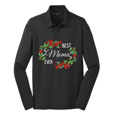 Best Moma Ever Mommy Mother's Day Flowers Gift Silk Touch Performance Long Sleeve Polo