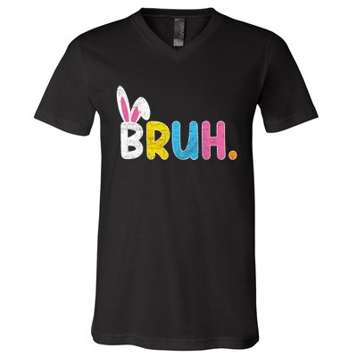 Bruh Meme Easter Day Funny Bunny Eggs V-Neck T-Shirt