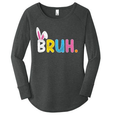 Bruh Meme Easter Day Funny Bunny Eggs Women's Perfect Tri Tunic Long Sleeve Shirt