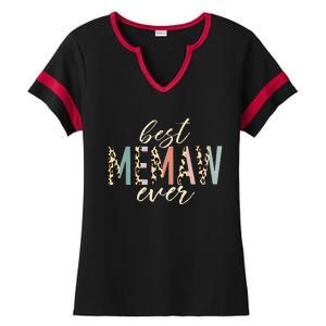 Best Memaw Ever Gifts Leopard Print Mothers Day Ladies Halftime Notch Neck Tee