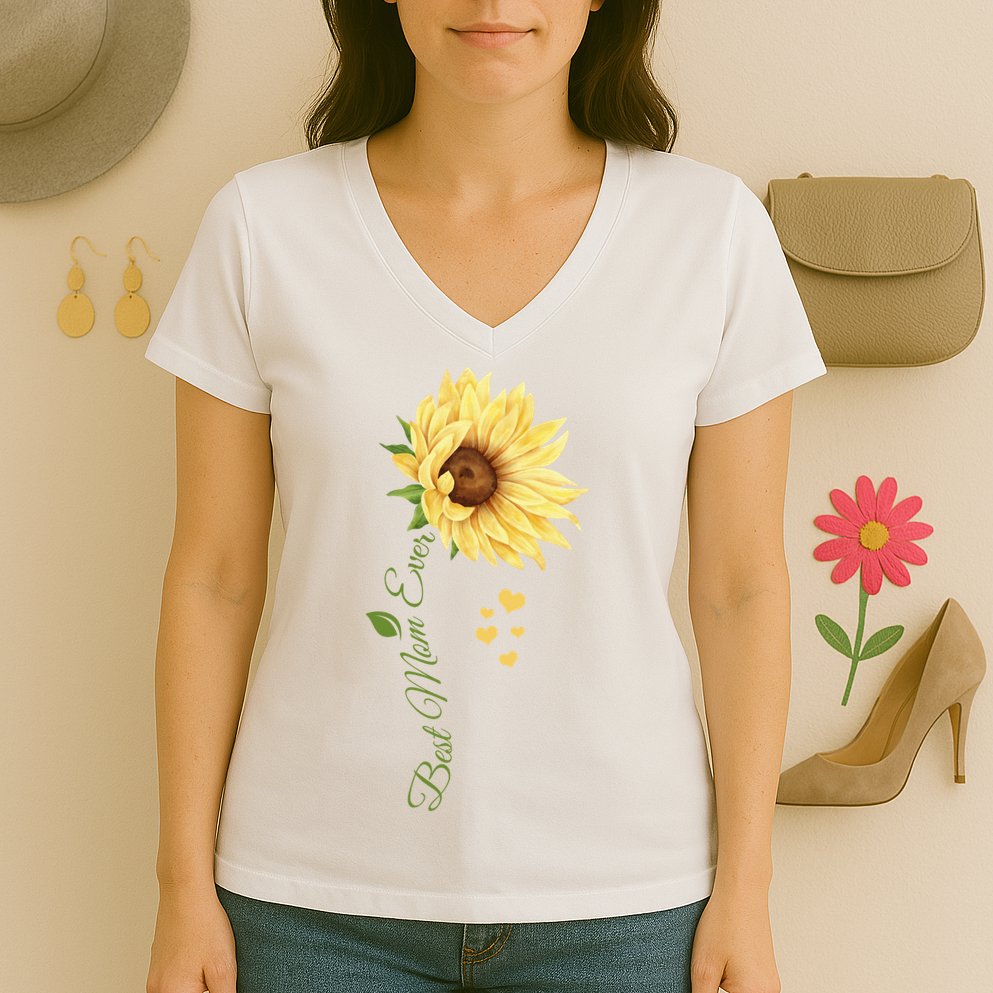 Best Mom Ever Sunflower Cute Mothers Day Women's V-Neck T-Shirt