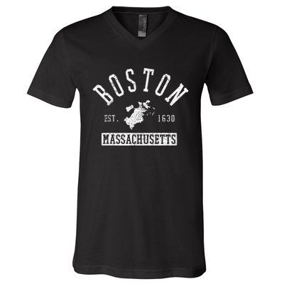 Boston Massachusetts Est. 1630 City Map Souvenir Gift V-Neck T-Shirt