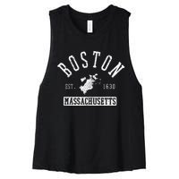 Boston Massachusetts Est. 1630 City Map Souvenir Gift Women's Racerback Cropped Tank