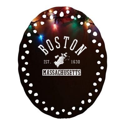 Boston Massachusetts Est. 1630 City Map Souvenir Gift Ceramic Oval Ornament