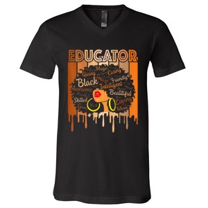 Black Melanin Educator Apparel American African Pride V-Neck T-Shirt