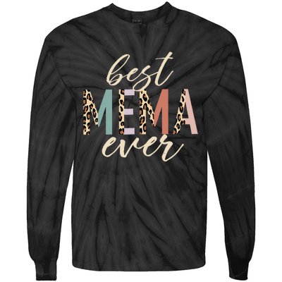 Best Mema Ever Gifts Leopard Print Mothers Day Tie-Dye Long Sleeve Shirt