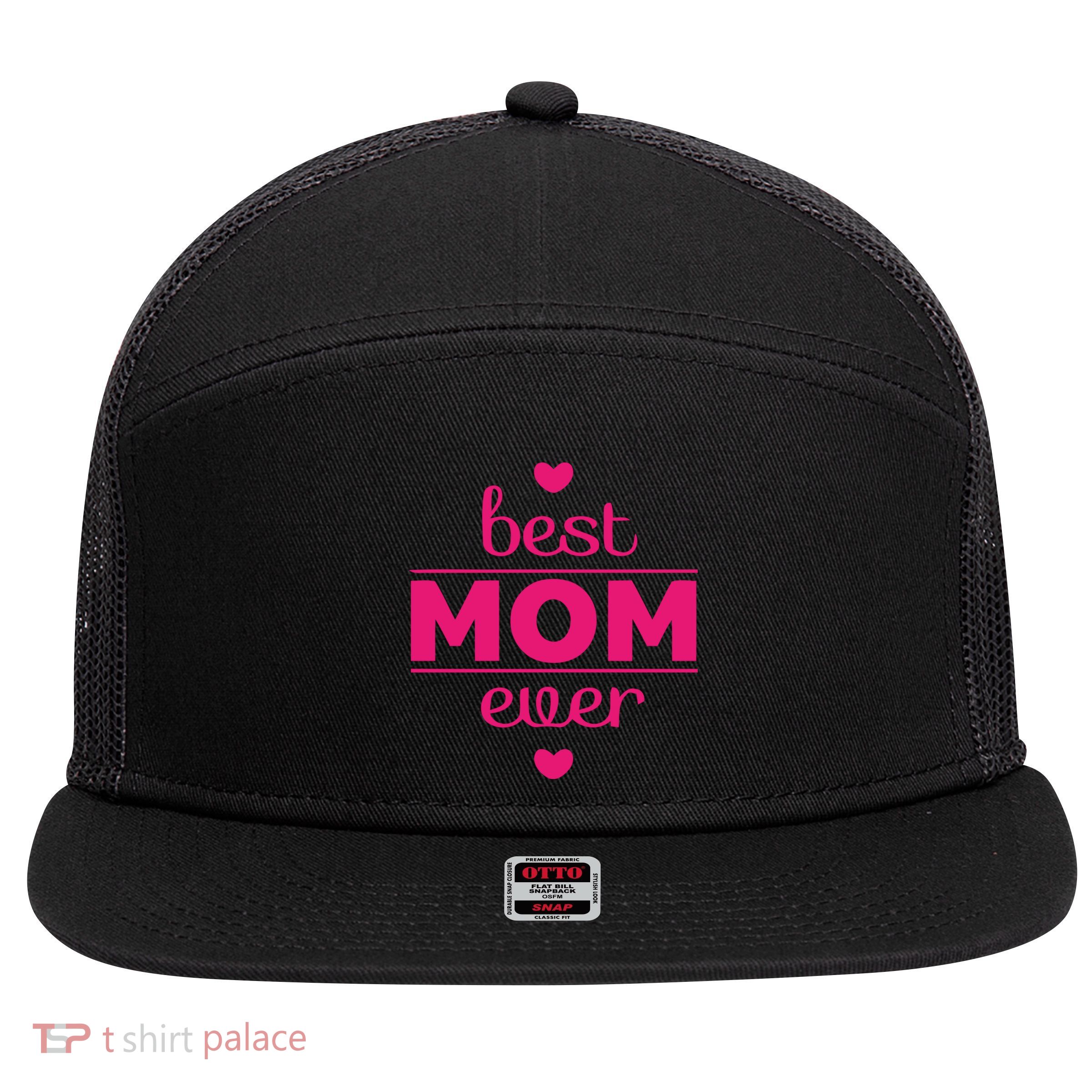 Best Mom Ever Heart Gift 7 Panel Mesh Trucker Snapback Hat