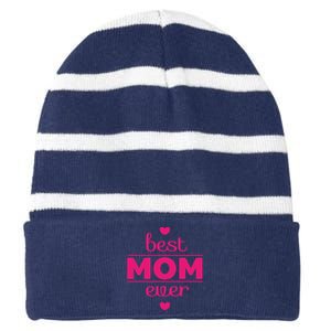 Best Mom Ever Heart Gift Striped Beanie with Solid Band