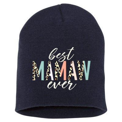 Best Mamaw Ever Gift Leopard Print Mothers Day Short Acrylic Beanie