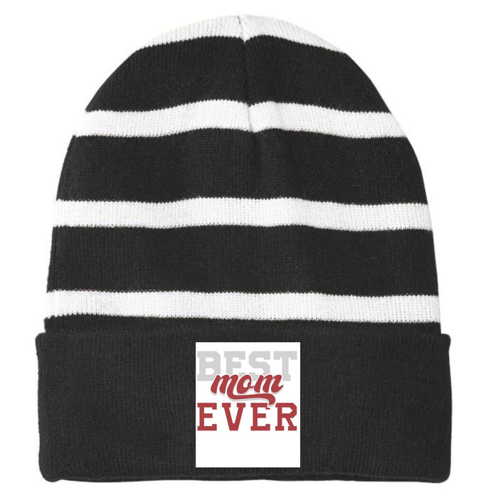 Best Mom Ever Striped Beanie with Solid Band