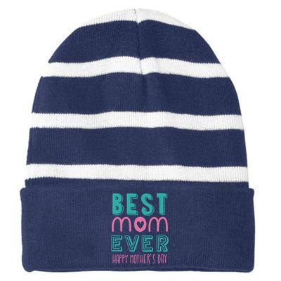 Best Mom Ever Happy Mother's Day Gift Striped Beanie with Solid Band