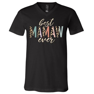 Best Mamaw Ever Gifts Leopard Print Mothers Day V-Neck T-Shirt