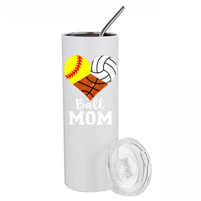 Ball Mom Funny Softball Volleyball Basketball Mom Great Gift Stainless Steel Tumbler