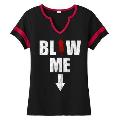 Blow Me Fireworks Firecracker Funny July 4th Ladies Halftime Notch Neck Tee