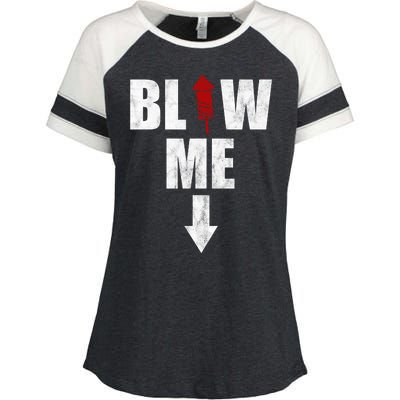 Blow Me Fireworks Firecracker Funny July 4th Enza Ladies Jersey Colorblock Tee