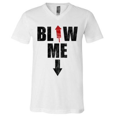 Blow Me Fireworks Firecracker Funny July 4th V-Neck T-Shirt