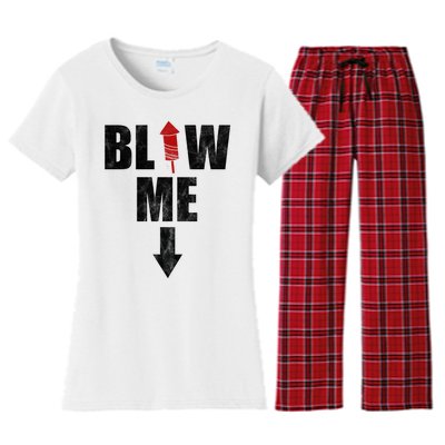 Blow Me Fireworks Firecracker Funny July 4th Women's Flannel Pajama Set