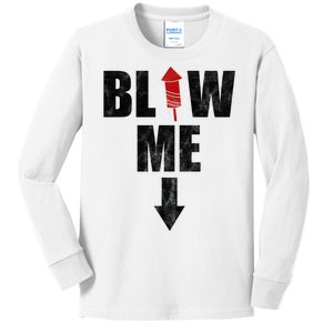 Blow Me Fireworks Firecracker Funny July 4th Kids Long Sleeve Shirt